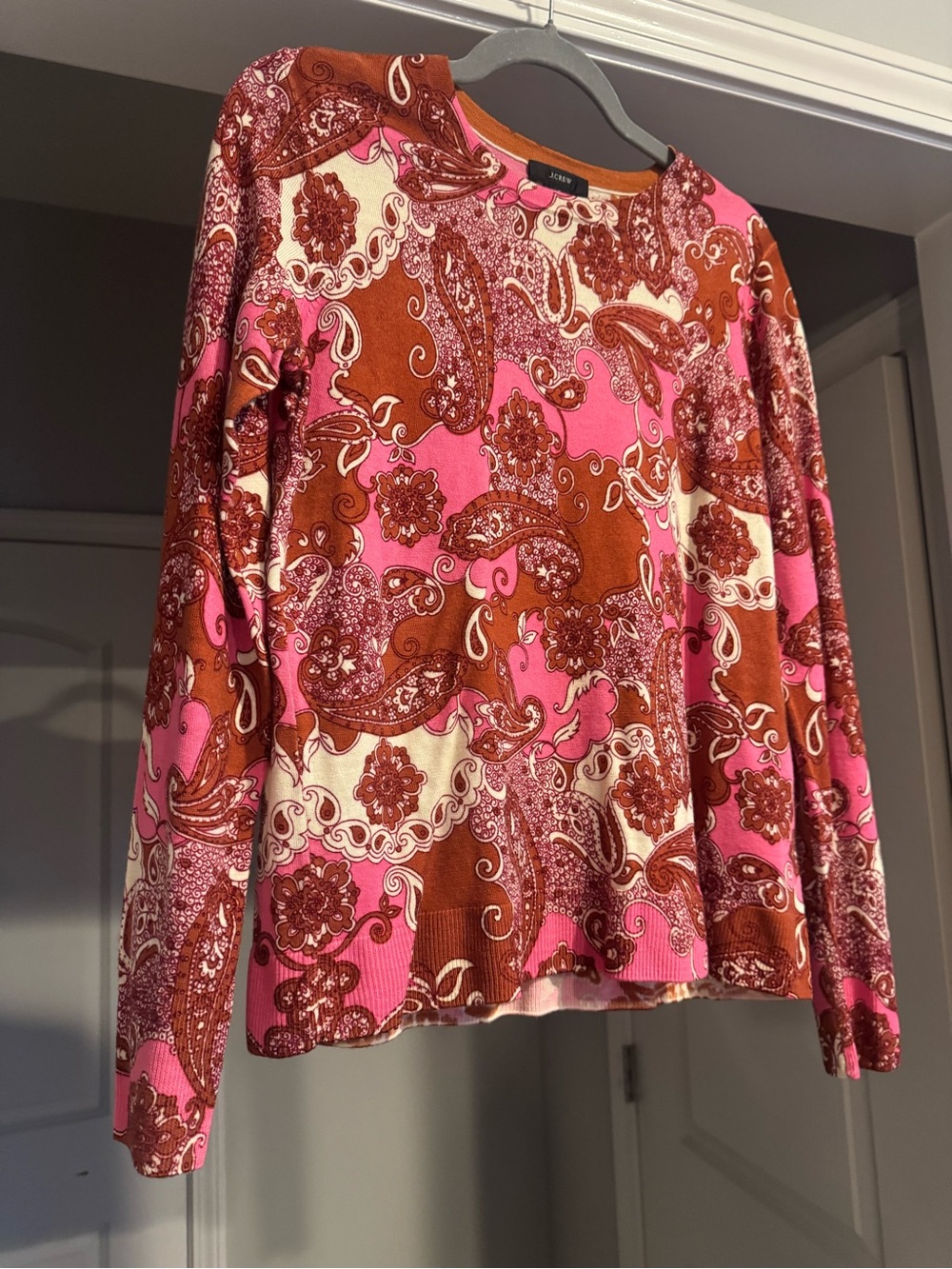J.Crew 100% Merino Wool Paisley Sweater Pink Brown Size Small